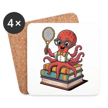 Nerdy Tennis Octopus With Glasses - Coasters (set of 4) - white - Front