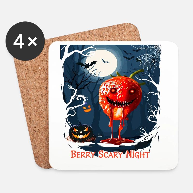 Halloween Zombie Erdbeere  - Untersetzer (4er-Set) - Weiß