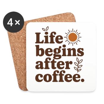 La vie commence après le café Café buveur Café Café - Dessous de verre (lot de 4) - blanc - Devant