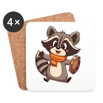 Raccoon mit Tamburin und Schal - Untersetzer (4er-Set) - Weiß - Vorne