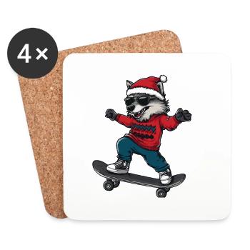 Wolf Christmas Funny - Coasters (set of 4) - white - Front