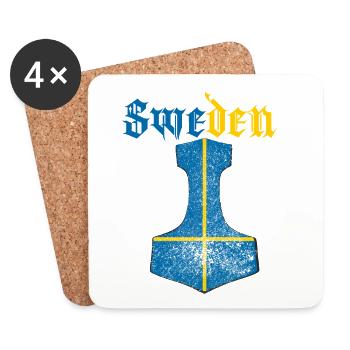 Sweden Flag – Mjölnir Thorhammer Design - Coasters (set of 4) - white - Front