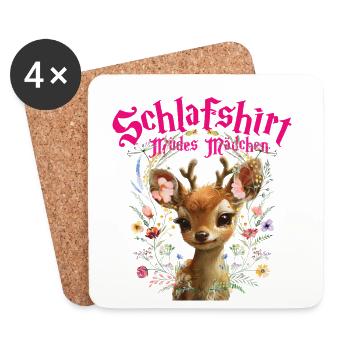 Sleep Shirt Tired Girl – Fawn Design, Cute - Coasters (set of 4) - white - Front