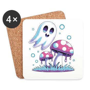Kawaii Ghost & Mushrooms – Pastel Design - Coasters (set of 4) - white - Front