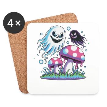 Fantômes et champignons effrayants – Neon Pastel Design - Dessous de verre (lot de 4) - blanc - Devant