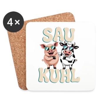  Sau Kuhl Lustige Schwein Und Kuh Illustration Mit - Untersetzer (4er-Set) - Weiß - Vorne