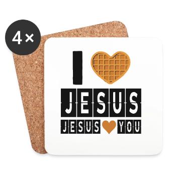 I Love Jesus Waffle Heart Faith Design - Coasters (set of 4) - white - Front