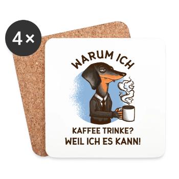 Warum ich Kaffee trinke? – Gestresster Hund  - Untersetzer (4er-Set) - Weiß - Vorne