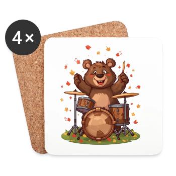 Bear Drummer Autumn - Coasters (set of 4) - white - Front