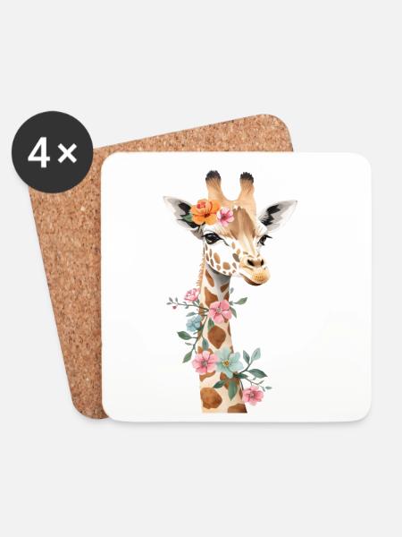 Giraffe mit Blumenkrone - Untersetzer (4er-Set) - Weiß