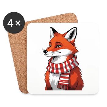 Roter Fuchs mit Schal Illustration - Untersetzer (4er-Set) - Weiß - Vorne