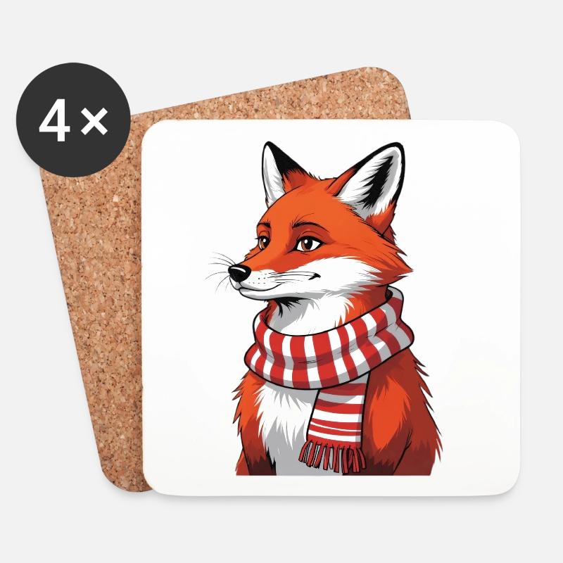 Roter Fuchs mit Schal Illustration - Untersetzer (4er-Set) - Weiß
