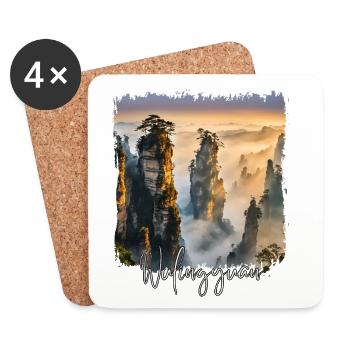 Aquarelle de Wulingyuan, Chine de Wulingyuan - Dessous de verre (lot de 4) - blanc - Devant