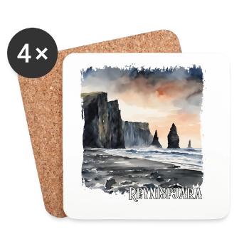 Watercolor of Reynisfjara, Reynisfjara Iceland - Coasters (set of 4) - white - Front