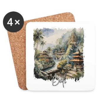 Bali Watercolor, Bali Indonesia - Coasters (set of 4) - white - Front