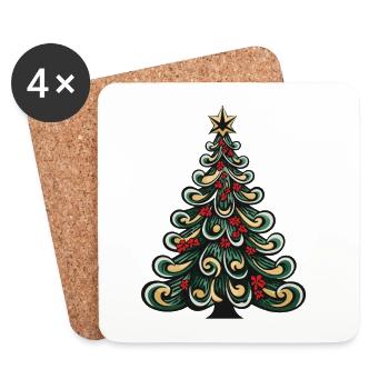 Sapin de Noël Noël - Dessous de verre (lot de 4) - blanc - Devant