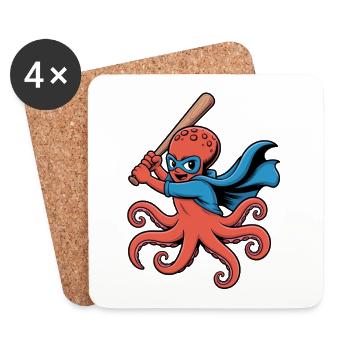 Baseball Octopus Superhero - Dessous de verre (lot de 4) - blanc - Devant