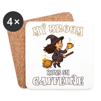 My broom runs on caffeine - Hexe Hexen Hexenbesen - Untersetzer (4er-Set) - Weiß - Vorne