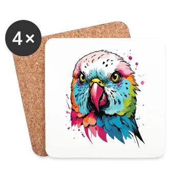 Bunter Wellensittich Kunstdesign - Untersetzer (4er-Set) - Weiß - Vorne