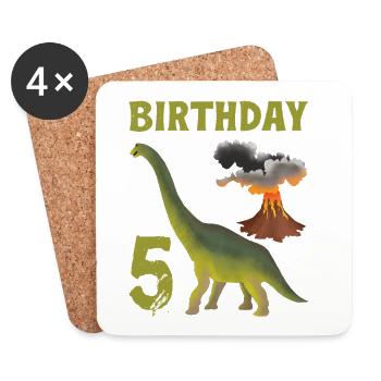 5 Jahre alter Geburtstag Junge Dino Volcano - 5. - Untersetzer (4er-Set) - Weiß - Vorne