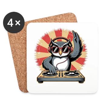 DJ Owl with Turntables - Coasters (set of 4) - white - Front