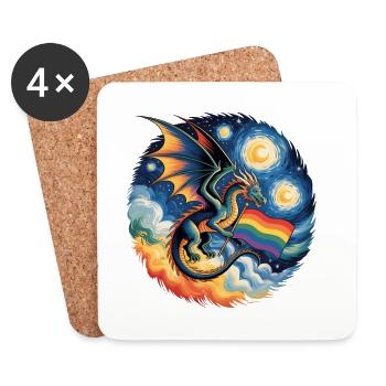Dragon orgueilleux avec drapeau arc-en-ciel - Dessous de verre (lot de 4) - blanc - Devant