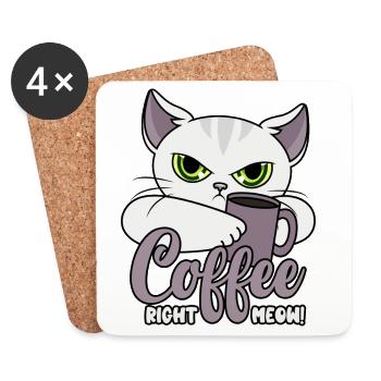 Coffee Right Meow - Katze mit Kaffeetasse - Kaffee - Untersetzer (4er-Set) - Weiß - Vorne