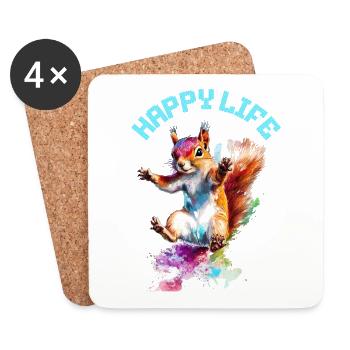 Happy Life Squirrel Design - Coasters (set of 4) - white - Front