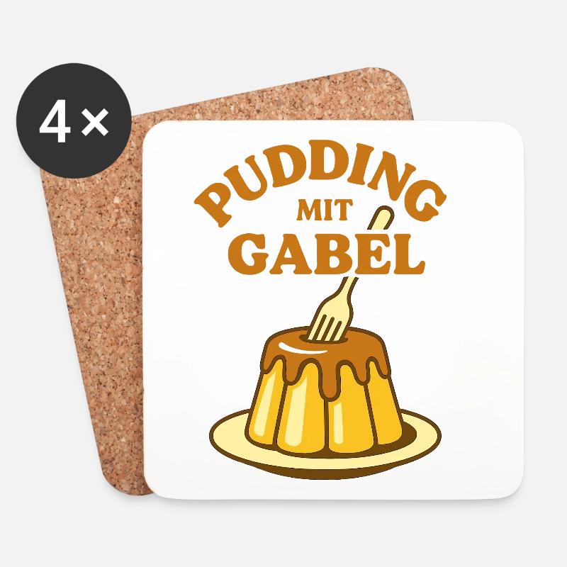 Pudding mit Gabel - Untersetzer (4er-Set) - Weiß