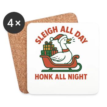Goose Christmas Funny Santa Sleigh All Day - Coasters (set of 4) - white - Front