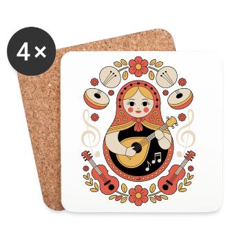 Matriochka Guitare Motif Folk - Dessous de verre (lot de 4) - blanc - Devant