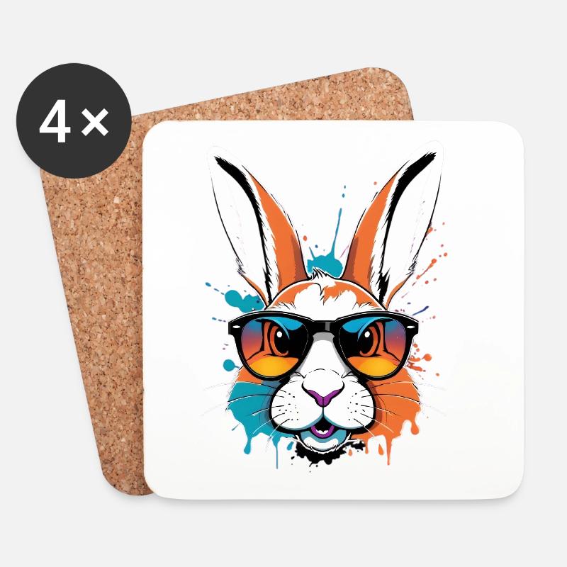 Bunter Draufgänger Hase mit Sonnenbrille - Untersetzer (4er-Set) - Weiß