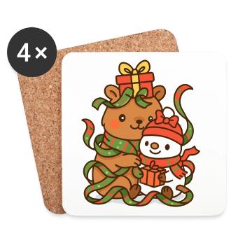 Capybara and snowman in ribbon - Coasters (set of 4) - white - Front