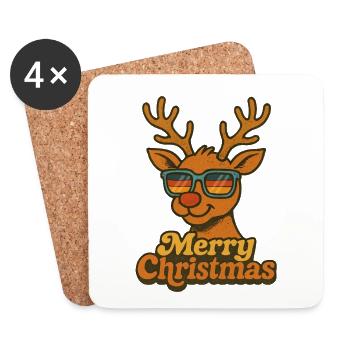 Merry Christmas - Vintage Reindeer - Coasters (set of 4) - white - Front