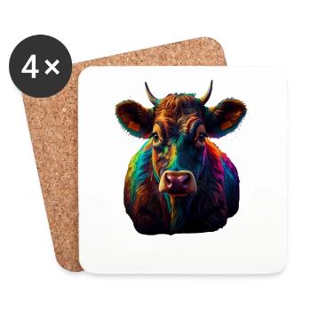 Rainbow Cow Portrait - Coasters (set of 4) - white - Front
