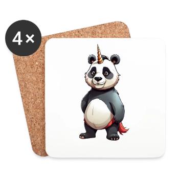 Panda Einhorn Cape Cartoon - Untersetzer (4er-Set) - Weiß - Vorne