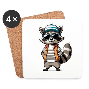 Raccoon Streetwear Outfit - Coasters (set of 4) - white - Front