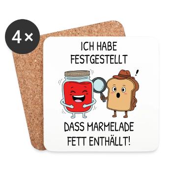 Detektivbrot und Fruchtglas mit lustigem Spruch - Untersetzer (4er-Set) - Weiß - Vorne