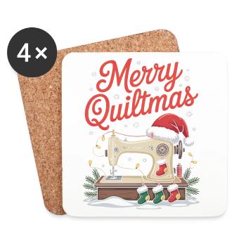 Merry Quiltmas Couture festive Père Noël Noël - Dessous de verre (lot de 4) - blanc - Devant