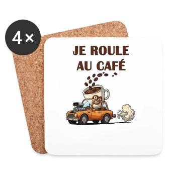 Je roule au café voiture cartoon - Dessous de verre (lot de 4) - blanc - Devant