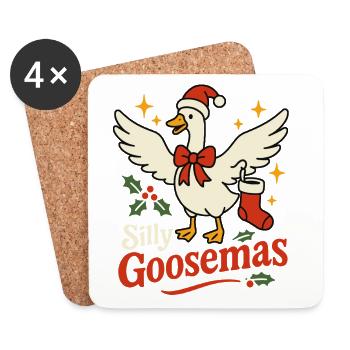Dumme Gänsemas, Gans, Weihnachten, Lustiger Weihnachtsmann - Untersetzer (4er-Set) - Weiß - Vorne