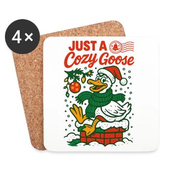 Noël juste des vacances douillettes pour le Père Noël de l’oie - Dessous de verre (lot de 4) - blanc - Devant