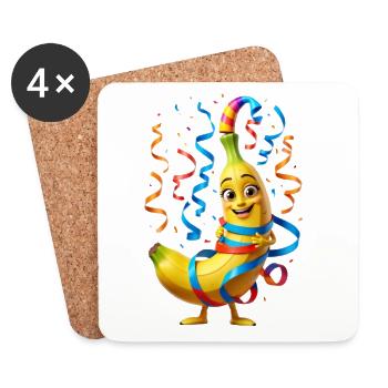 Banana Party : Dessin animé de mascotte de fête - Dessous de verre (lot de 4) - blanc - Devant