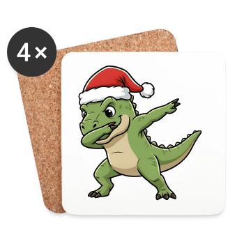 Weihnachts T-Rex Dab - Untersetzer (4er-Set) - Weiß - Vorne