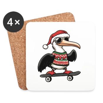 Pélican oiseau Noël drôle - Dessous de verre (lot de 4) - blanc - Devant