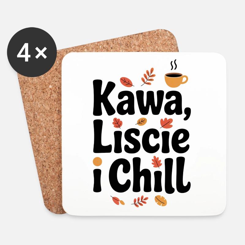 Kaffee, Blätter & Chill - Untersetzer (4er-Set) - Weiß