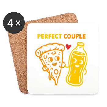 Perfect Couple Pizza And Soda Cartoon Art - Untersetzer (4er-Set) - Weiß - Vorne