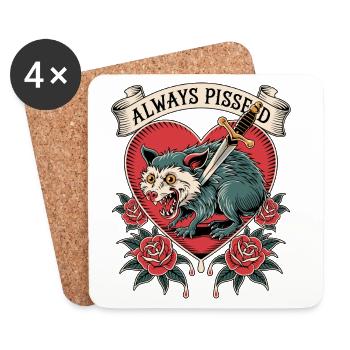 Style de tatouage de coeur de loup en colère - Dessous de verre (lot de 4) - blanc - Devant