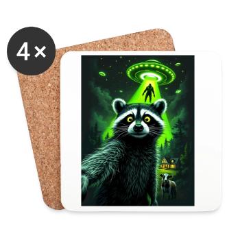 Raid OVNI raton laveur dans la forêt - Dessous de verre (lot de 4) - blanc - Devant