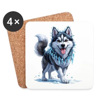 Eis Husky mit Eiskristallkette - Coasters (set of 4) - white - Front